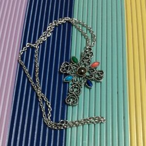 Vtg Avon Silver Large Pendant Cross Gothic Necklace